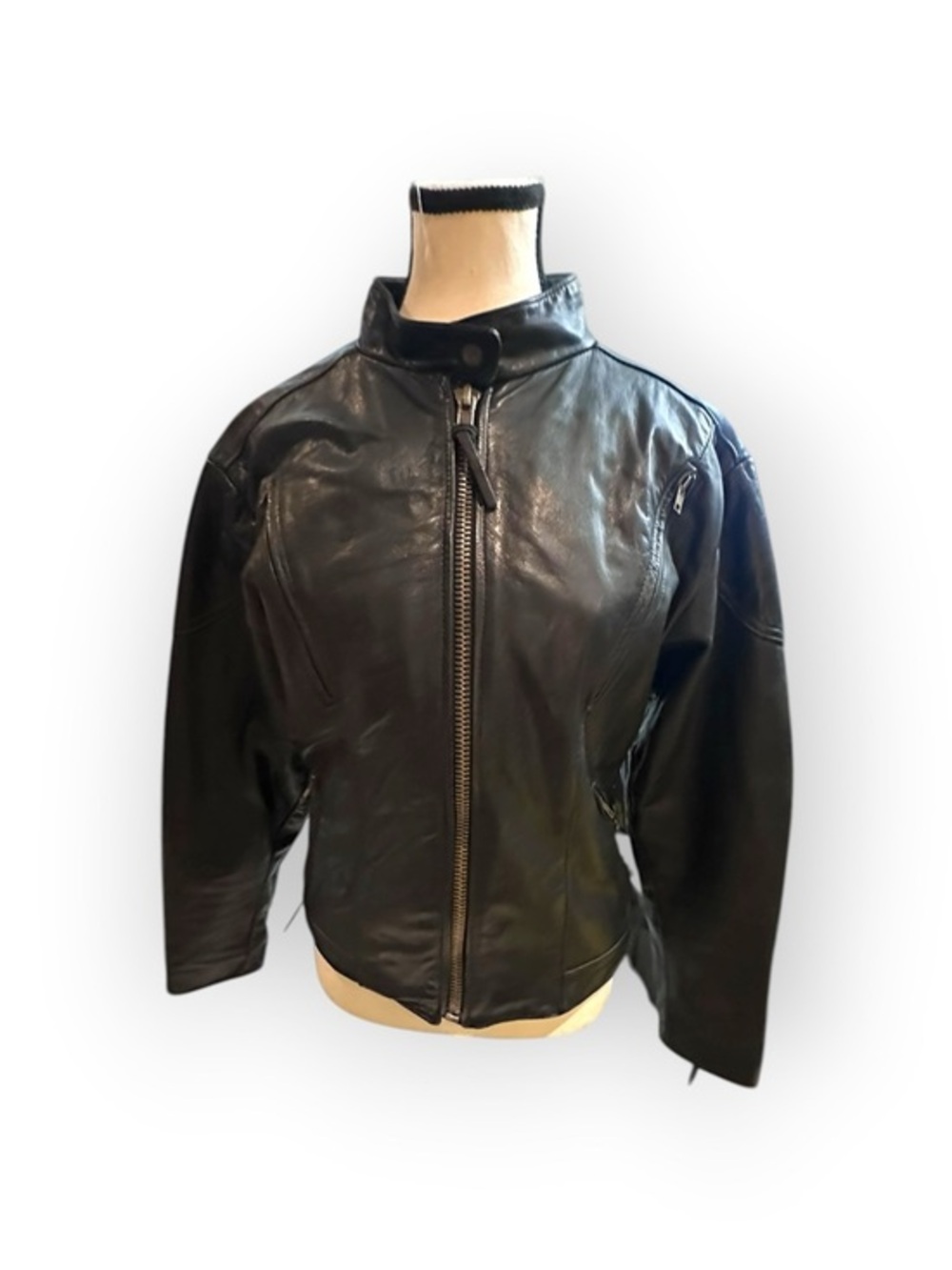 Women’s M Vintage Club Leather Cowhide Biker Jacket Hip Side Corset Lacing